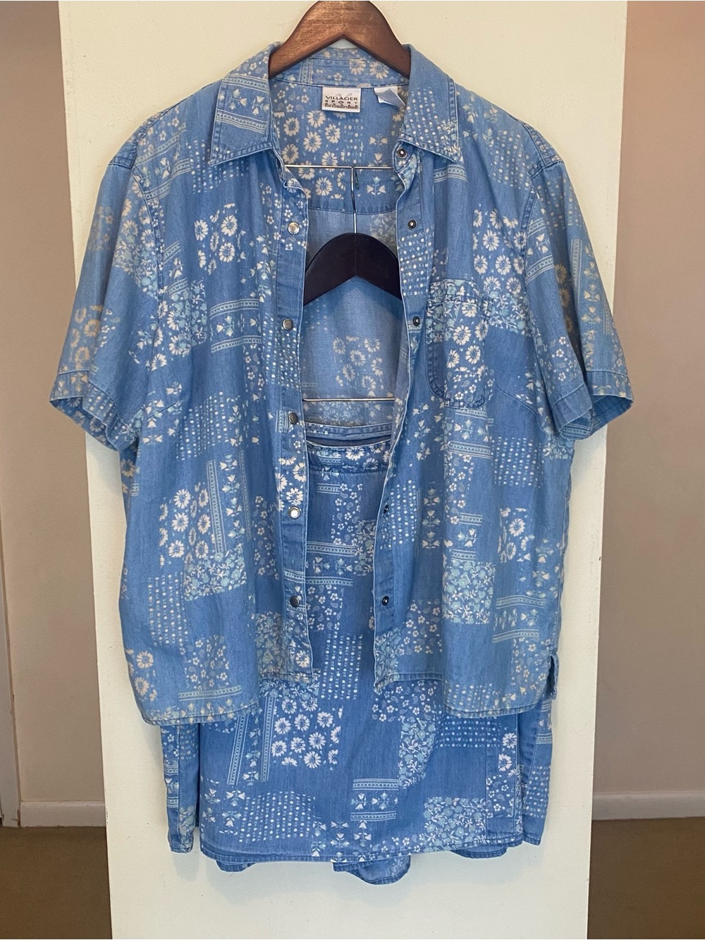 Villager Sport Liz Claiborne Button Up Shirt Skort Outfit Blue Floral 18W Womens